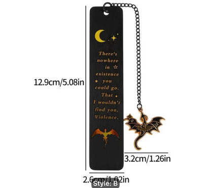 Metal Fourth Wing Bookmark with Charm