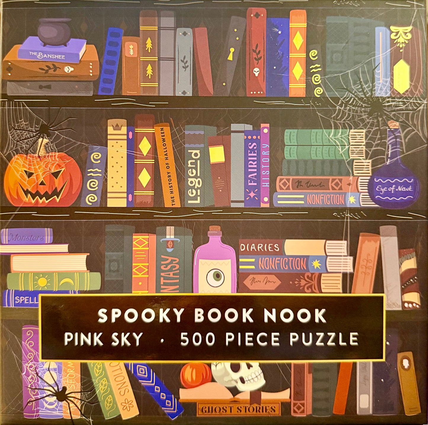 500 Piece Pink Sky Spooky Book Nook Jigsaw Puzzle