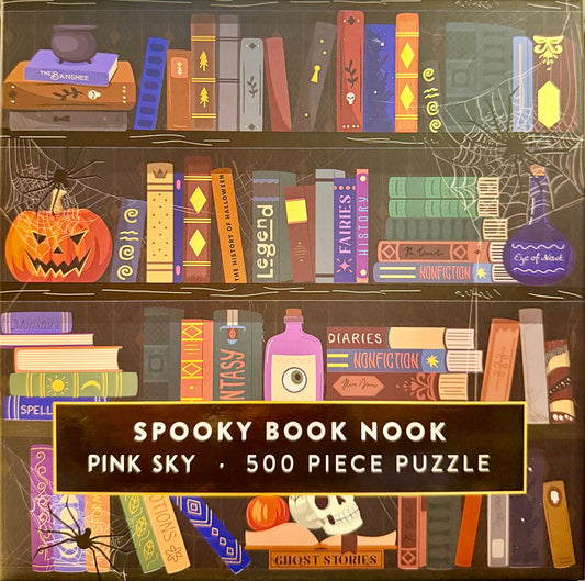 500 Piece Pink Sky Spooky Book Nook Jigsaw Puzzle